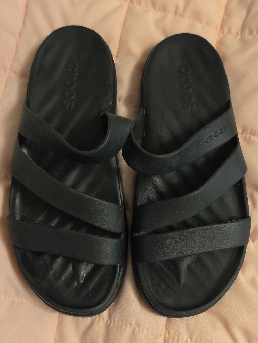 CROCS Black Triple-Strap Slide Sandals